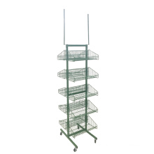 Shenghu double sides 5tiers Supermarket Steel Wire Basket Shelf With Wheel